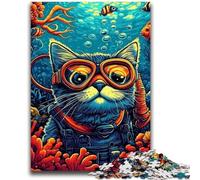 1000 Piece Jigsaw Puzzle for Adults Teens Undersea Diver Cat Vibrant And Unique Design Relaxing & Challenging Puzzle Experience 38x26cm
