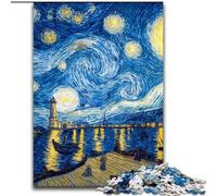 1000 Piece Jigsaw Puzzle for Adults Teens Van Gogh Night Sky Stress Reliever Difficult Challenge with Matching Poster And Trivia Sheet 50x75cm