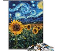 1000 Piece Jigsaw Puzzle for Adults Teens Van Gogh Sunflowers at Night Challenging To Complete But Fun And Humorous with Matching Poster And Trivia Sheet 26x38cm