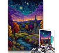 1000 Piece Jigsaw Puzzle for Adults Teens Village Under The Night Sky, Family Entertainment Toys,Every Piece Is Unique - Challenging Family Fun Game Suitable for And 14 38x26cm
