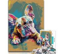 1000 Piece Jigsaw Puzzle for Adults Teens Watercolor French Bulldog 1000 Piece Jigsaw,Stress Reliever Difficult Challenge Secret Santa Gifts 38x26cm