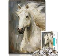 1000 Piece Jigsaw Puzzle for Adults Teens White Horse Jigsaw,Family Entertainment Toys with Matching Poster And Trivia Sheet 38x26cm