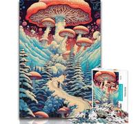 1000 Piece Jigsaw Puzzle for Adults Teens Winter Mushroom Road Jigsaw,Family Entertainment Toys with Matching Poster And Trivia Sheet 38x26cm
