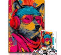 1000 Piece Jigsaw Puzzle for Adults Teens Wolf with Headphones 1000 Piece Jigsaw,Learning Educational Toys Family Games Unique Birthday And Gifts 38x26cm