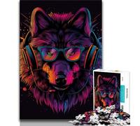 1000 Piece Jigsaw Puzzle for Adults Teens Wolf with Headphones 1000 Pieces for Adults,Secret Santa Gifts for Age 14 Years Up (size 38x26cm)