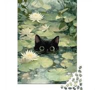 1000 Piece Jigsaw Puzzle for Adults, The Cat Among The Lilies, 38x26cm/1000pcs, Shared Puzzle Activity, Weekend Leisure And Friends And Family