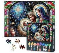1000 Piece Jigsaw Puzzle for Adults The First Christmas Nativity of Baby Jesus in Stained Glass Art Religious Holiday Puzzle Set and Seasonal Decor 27.5x19.7 Inch