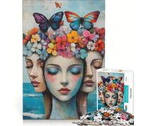 1000 Piece Jigsaw Puzzle for Adults Three Beautiful Faces with Flowers Practical Game Stress Reliever Deal As Gifts for The Whole Family 50x75cm