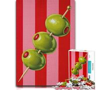 1000 Piece Jigsaw Puzzle for Adults, Three Green Olives on Skewers | Adult puzzle challenge on Sunday afternoons for relaxed downtime.