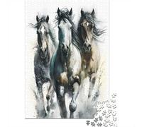 1000 Piece Jigsaw Puzzle for Adults, Three Horses Running Watercolor