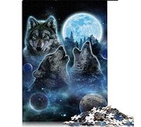 1000 Piece Jigsaw Puzzle for Adults Three Wolves and Full Moon jigsaw puzzles for Wooden Puzzles Toy Intellectual Game （Size 50x75cm）