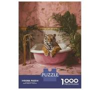 1000 Piece Jigsaw Puzzle for Adults Tiger in A Pink Tub Teenager Puzzles Family Games Difficult Hard Parent-child Interaction 70x50cm/1000pcs