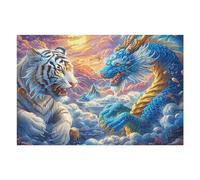 1000 Piece Jigsaw Puzzle for Adults Tiger Vs Dragon 1000 PCS 75x50cm Durable Reusable Cardboard for Puzzle Lovers Family Friends Teens Adults All Ages