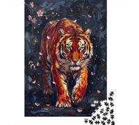 1000 Piece Jigsaw Puzzle for Adults, Tiger Walking Amidst Falling Cherry Blossoms, 38x26cm/1000pcs, Indoor Family Activity, Weekend Leisure And Time Together
