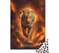 1000-Piece Jigsaw Puzzle for Adults, Tiger Walking Through Fire, 52x38cm/1000pcs, Relaxing Home Activity And Family Time at Home
