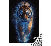 1000-Piece Jigsaw Puzzle for Adults, Tiger with Blue Sparkle Effect, 38x26cm/1000pcs, Indoor Puzzle Activity, Weekend Downtime And Time at Home