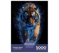 1000 Piece Jigsaw Puzzle for Adults, Tiger with Blue Sparkle Effect Artwork, Creative Leisure Activity, Gift for Adults, Pieces, 38x26cm/1000pcs