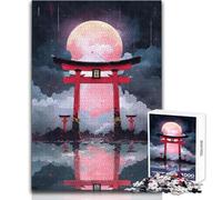 1000 Piece Jigsaw Puzzle for Adults Torii Gate Full Moon Educational Family Game Presents for Women Secret Santa Gifts Size 50x75cm