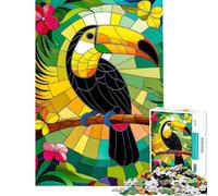 1000 Piece Jigsaw Puzzle for Adults Toucan in Stained Glass Tropical Paradise Jigsaw 1000 Piece Toy Wall Decor Stress Reliever Birthday Present,Travel Gifts, (50x75cm)