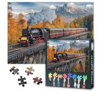 1000 Piece Jigsaw Puzzle for Adults - Train Crossing Bridge Over Railway Tracks in Mountains & Forest Landscape, Premium Adult Puzzles, 27.5x19.7 inches