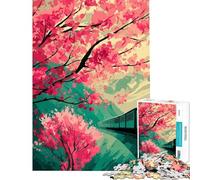 1000 Piece Jigsaw Puzzle for Adults Train Through Cherry Blossoms Landscape Adult Jigsaw Puzzle Hands-on Game Pattern Assembly Birthday And Unique Gifts (Size 38x52cm)
