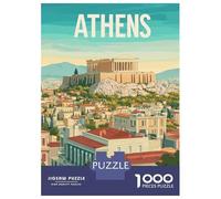 1000 Piece Jigsaw Puzzle for Adults, Trave to Athens Greece Artwork, Challenging Brain Teaser, Holiday Family Game, Premium Puzzle Pieces, 70x50cm/1000pcs