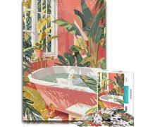 1000 Piece Jigsaw Puzzle for Adults, Tropical Bathroom with Duck | Adult puzzle challenge on Sunday afternoons for relaxed downtime.