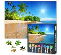 1000 Piece Jigsaw Puzzle for Adults Tropical Beach Paradise Wall Art White Sand Palm Trees Ocean Sunset Vacation Scenery Home Decor Living Room Bedroom 27.5x19.7 Inches