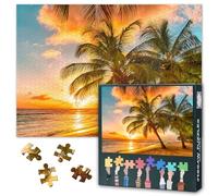 1000 Piece Jigsaw Puzzle for Adults Tropical Island Sunset Vibrant Orange Ocean Scenery Beach Paradise Photography Nature Landscape Wall Art Relaxing Challenge 27.5 x 19.7 Inches