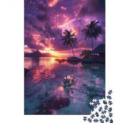 1000-Piece Jigsaw Puzzle for Adults, Tropical Sunset Bliss, 52x38cm/1000pcs, A Calm After-work Activity; White Card Pieces with Reduced Dust