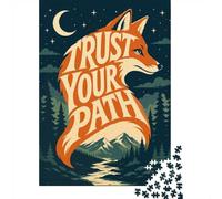 1000 Piece Jigsaw Puzzle for Adults, Trust Your Path Fox Illustration Text Art, 38x26cm/1000pcs, Indoor Family Activity, Time Around The Table And Time Together