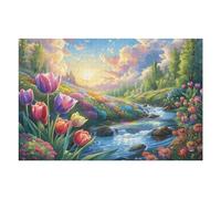 1000 Piece Jigsaw Puzzle for Adults Tulip Flower Field Stream 75x50cm Christmas Ideal for Indoor Activities Rainy Days Weekends Family Time Together Fun Hobby