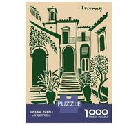 1000 Piece Jigsaw Puzzle for Adults, Tuscany Illustration with Green And Beige Artwork, Mindfulness Activity, Winter Indoor Entertainment, Precision Cut Pieces, 38x26cm/1000pcs