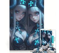 1000 Piece Jigsaw Puzzle for Adults Twin Angels with Crosses, Relaxing Games, Difficult And Challenge, Unique Birthday And Gifts 38x26cm