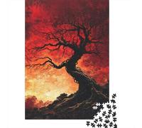 1000-Piece Jigsaw Puzzle for Adults, Twisted Tree Against Red Sky, 52x38cm/1000pcs, Thoughtful Gift Idea, Relaxing Indoor Activity And Time at Home