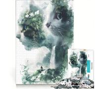 1000 Piece Jigsaw Puzzle for Adults Two Cats in The Waterfall, Brain Teaser Game, Precision Cutting, Artists Collection, Fine Art 50x75cm