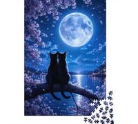 1000-Piece Jigsaw Puzzle for Adults, Two Cats Under The Full Moon, 38x26cm/1000pcs, Gift for Puzzle Lovers, Family Activity And Couples And Families