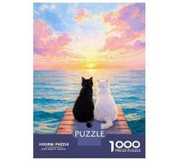 1000 Piece Jigsaw Puzzle for Adults Two Cats Watching A Sunset Adult Jigsaw Puzzle Relaxing Games Staycation Kill Time Difficult And Challenge 52x38cm/1000pcs