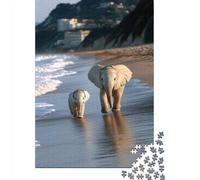 1000 Piece Jigsaw Puzzle for Adults, Two elephants walking on a beach