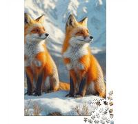 1000-Piece Jigsaw Puzzle for Adults, Two Foxes in Snowy Mountains, 52x38cm/1000pcs, Winter Indoor Activity, Quiet Evening Leisure And Cosy Evenings
