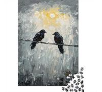 1000 Piece Jigsaw Puzzle for Adults, Two Ravens on A Wire Painting, 38x26cm/1000pcs, Idea, Winter Indoor Activity And Holiday Downtime