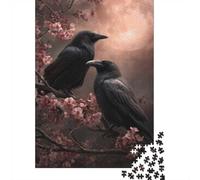 1000-Piece Jigsaw Puzzle for Adults, Two Ravens on Cherry Blossom Branch, 70x50cm/1000pcs, Winter Indoor Activity And Family Time at Home