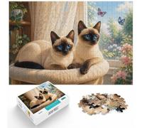 1000 Piece Jigsaw Puzzle for Adults, Two Siamese Cats by the Window | For New Year downtime: Adult jigsaw puzzle with 1000 pieces; for puzzle lovers who enjoy a longer seasonal challenge.