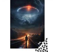 1000-Piece Jigsaw Puzzle for Adults, UFO Over Highway, 52x38cm/1000pcs, A Calm After-work Activity; White Cardboard for Steady Handling