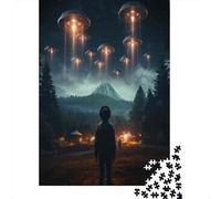 1000-Piece Jigsaw Puzzle for Adults, UFOs Over The Mountains, 52x38cm/1000pcs, A Calm After-work Activity; White Cardboard for Steady Handling