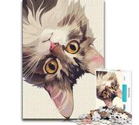 1000 Piece Jigsaw Puzzle for Adults, Upside-Down Cat Portrait-1 | A detailed printed puzzle around the table for calm focus.