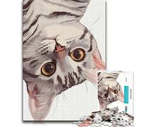 1000 Piece Jigsaw Puzzle for Adults, Upside-Down Striped Cat Portrait | Adult puzzle challenge on Sunday afternoons for patient puzzling.