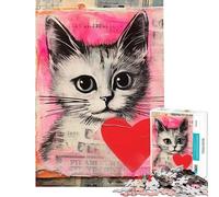 1000 Piece Jigsaw Puzzle for Adults Valentine Cat Collage with Heart Puzzles for Adults Brain Teaser Game Precision Cutting for Is Ideal As A Gifts (Size 38x52cm)