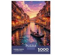 1000 Piece Jigsaw Puzzle for Adults, Venice Canal at Sunset Artwork, Challenging Brain Teaser, Holiday Family Game, Premium Puzzle Pieces, 38x26cm/1000pcs
