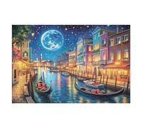 1000 Piece Jigsaw Puzzle for Adults Venice Canal Town Night Landscape 75x50cm Thanksgiving Gift Perfect for Family Time Improve Concentration Patience Focus Hand-on Ability